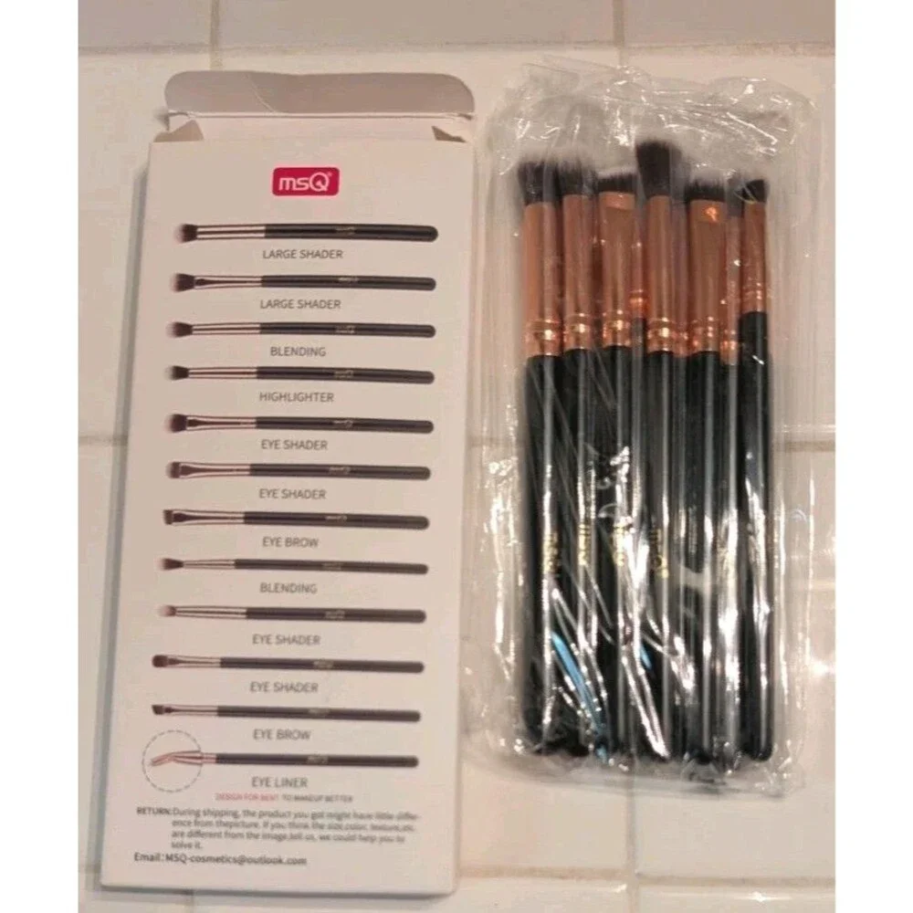 MSQ 12pcs Eye Makeup Brush Set - Rose Gold & Black Professional Kit
